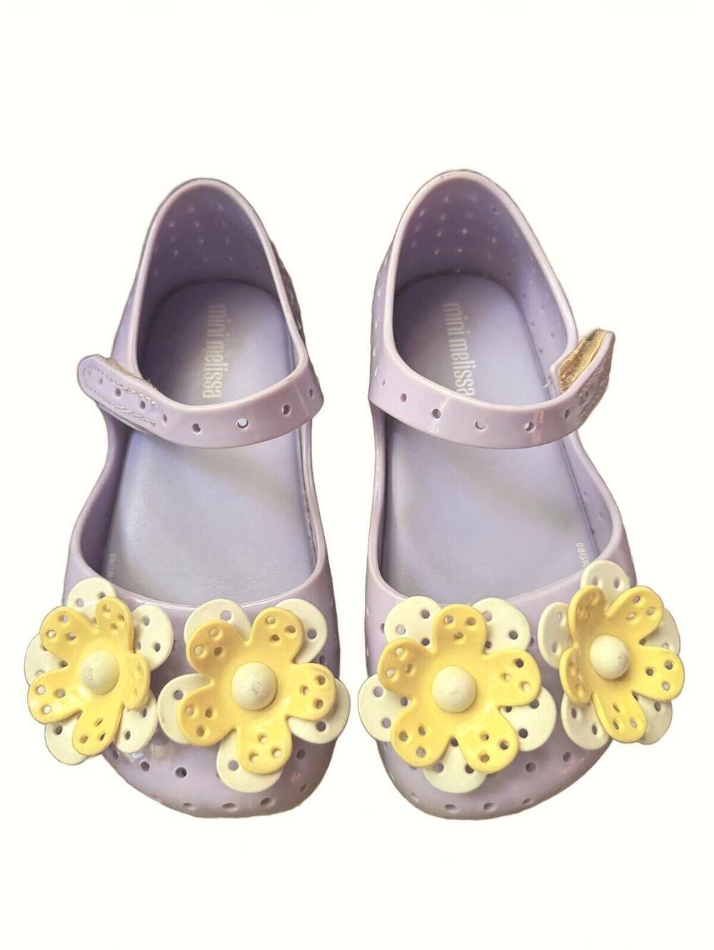 Mini Melissa girls maryjane purple with yellow flowers size 9